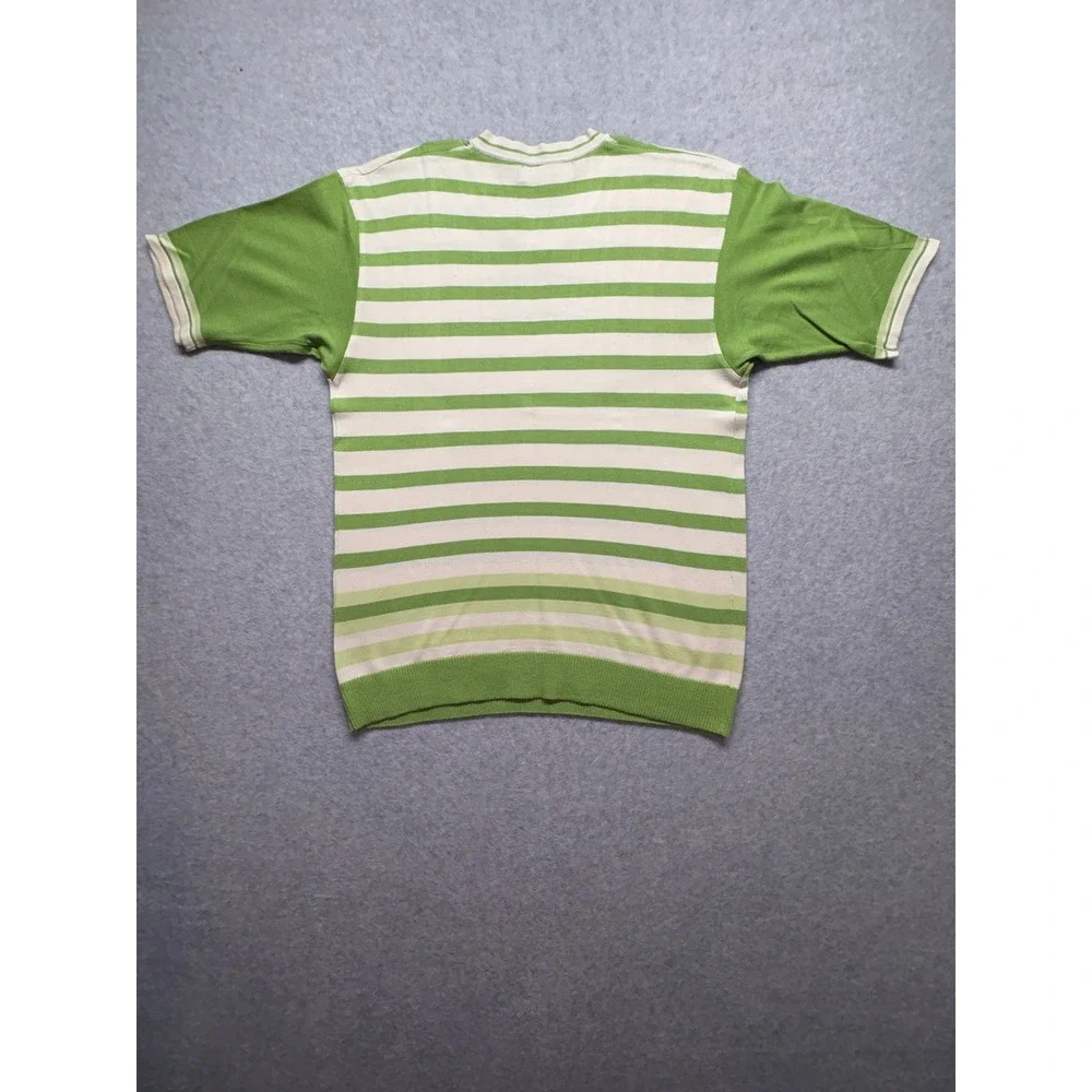 Royalty Culture Mens XL Green Striped Short Sleeve V-Neck Knit Sweater Top